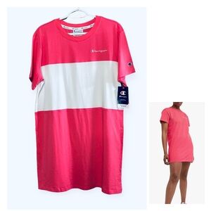 Champion T-Shirt Dress New Colorblock L Tee Jersey Dress Pink White
